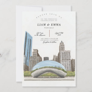 Hochzeits-Einladung mit Chicago Illinois Skyline Einladung