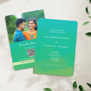 Hochzeits-Einladung mit grünem Zitrus-Motiv und QR Einladung