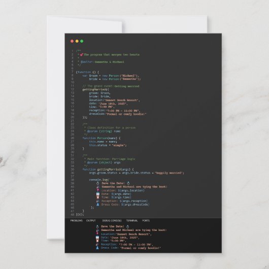 Hochzeits-Einladung mit Programmierer-Entwickler-T Einladung (Vorderseite)