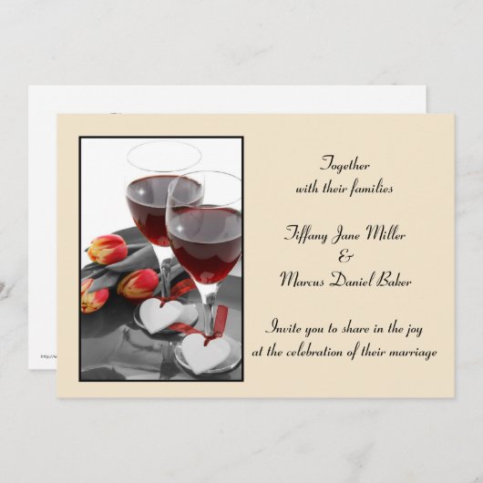 Hochzeits-Einladung mit Weingläsern und Rotwein Einladung (Vorne/Hinten)