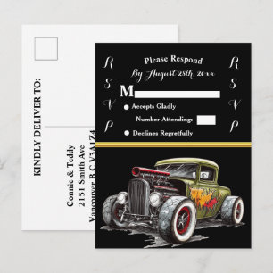 Hochzeits-Einladung und Hot Rod Einladungspostkarte