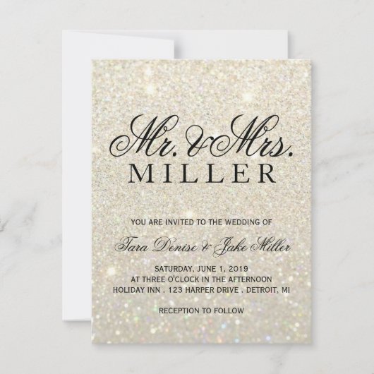 Hochzeits-Einladung - weißes GoldGlitzer Fab Einladung (Vorderseite)