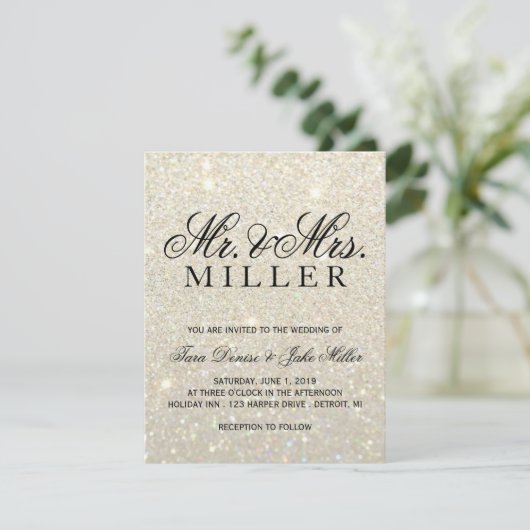 Hochzeits-Einladung - weißes GoldGlitzer Fab Einladung (Stehend Vorderseite)