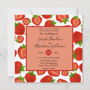 Hochzeits Einladungen - Erdbeeren Botanisch Rot