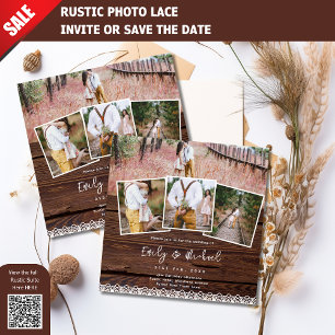 HOCHZEITS-EINLADUNGEN MIT FOTO RUSTIKAL LACE BOHO EINLADUNG