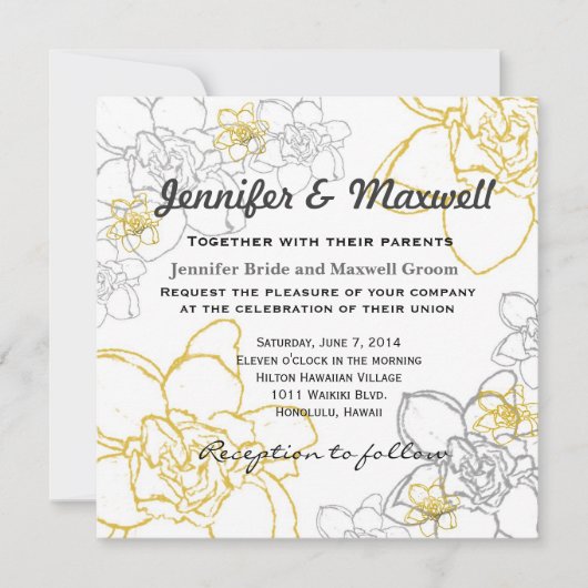 Hochzeits-Einladungs-graue und gelbe Blumen Einladung (Vorderseite)