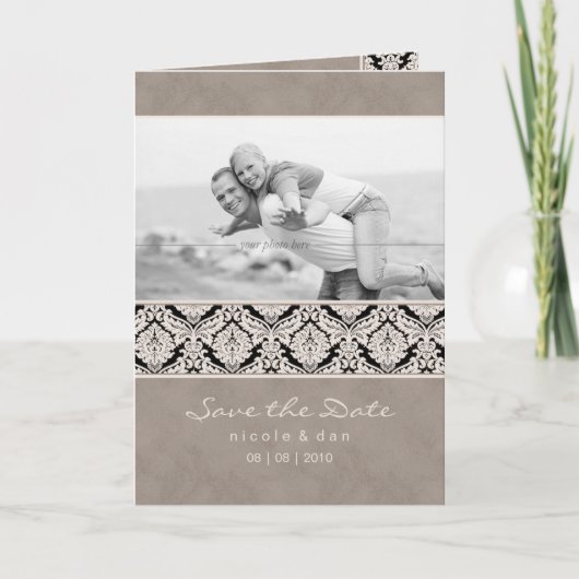 Hochzeits-Einladungs-Gruß-Karten-Beige-Damast Einladung (Vorderseite)