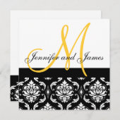 Hochzeits-Einladungs-Monogramm nennt gelben Damast Einladung (Vorne/Hinten)
