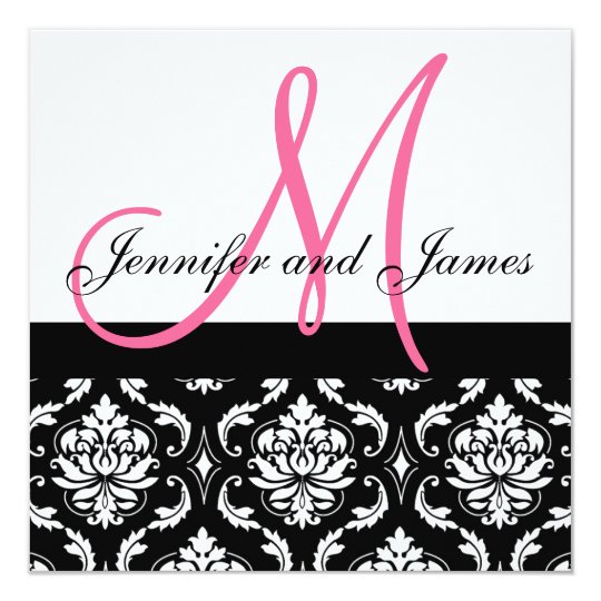Hochzeits-Einladungs-Monogramm nennt Pink-Damast Karte