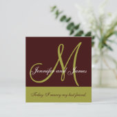 Hochzeits-Einladungs-Monogramm-Sprichwort-Grün Einladung (Stehend Vorderseite)