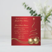 Hochzeits-Einladungs-Rot mit Goldweihnachtsbaum Einladung (Stehend Vorderseite)