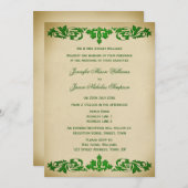 Hochzeits-Einladungs-Vintage Blatt-Rollen im Grün Einladung (Vorne/Hinten)