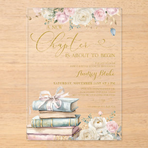 Hochzeits-Einladungskarte New Chapter Books Gold Acryleinladungen