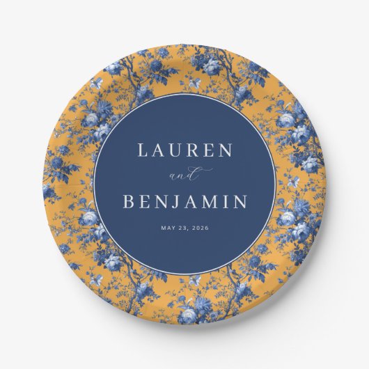 Hochzeits-Einladungskarten-Design mit Blumenmotive Pappteller (Vorderseite)