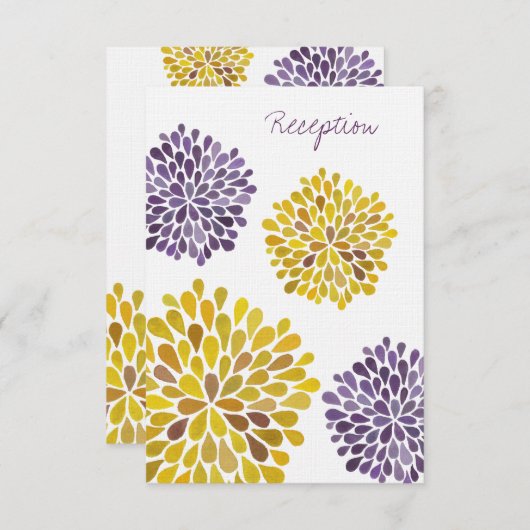 Hochzeits-Empfangs-Karten-lila gelbe Dahlie-Blume Begleitkarte (Vorne/Hinten)