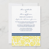 Hochzeits-Empfangs-nur blauer gelber Damast Einladung (Rückseite)