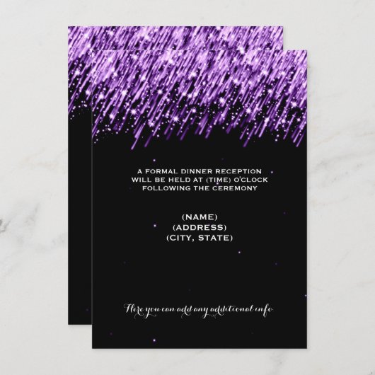 Hochzeits-Empfangs-Party-fallende Sterne lila Begleitkarte (Vorne/Hinten)