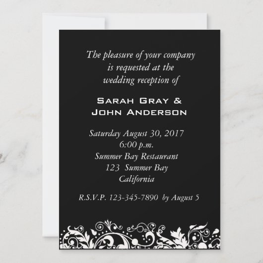 Hochzeits-Empfangs-Rote Rose auf schwarzer Einladung (Rückseite)