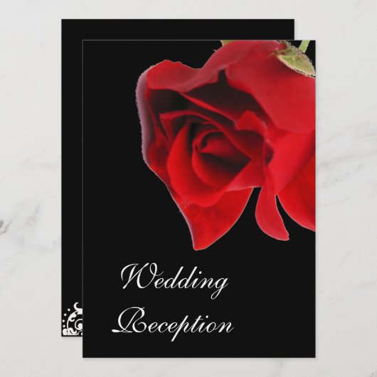 Hochzeits-Empfangs-Rote Rose auf schwarzer Einladung (Vorne/Hinten)