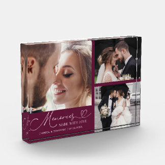Hochzeits-Erinnerungen mit Liebe Cranberry Fotoblock
