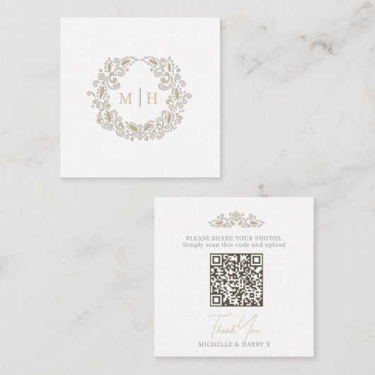 Hochzeits-Ernte-Monogramm QR-Code Foto teilen Begleitkarte (Vorne/Hinten)