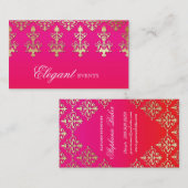 Hochzeits-Event-Planer-indischer Damast rosarot Visitenkarte (Vorne/Hinten)