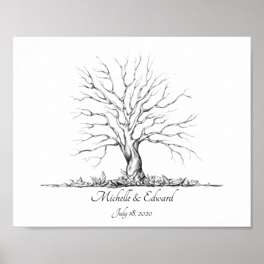 Hochzeits-Fingerabdruck-Baum-Gästebuch Poster (Vorne)