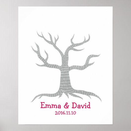 Hochzeits-Fingerabdruck-Baum-Gästebuch Poster (Vorne)