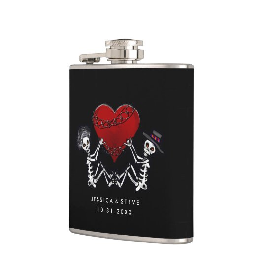 Hochzeits-Flasche - Skelette mit Herzen Flachmann (Links)