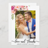 Hochzeits-Foto-Liebe und Dank-rosa Blumen Dankeskarte (Vorne/Hinten)