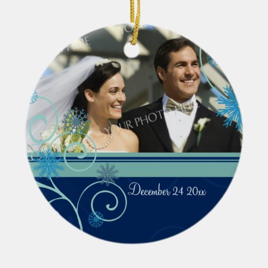 Hochzeits-Foto-Weihnachtsverzierung Keramikornament (Vorne)