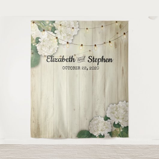 Hochzeits-Fotobooth-Hintergrund Hydrangea Lichter Wandteppich (Vorderseite)