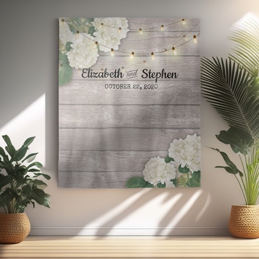 Hochzeits-Fotobooth-Hintergrund Hydrangea Lichter Wandteppich