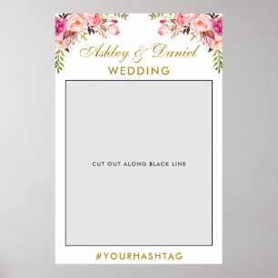 Hochzeits-Fotobooth-Requisite   Gold Rosa Floral Poster