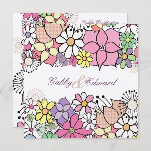 Hochzeits-Frühlings-Blüten-kundenspezifische Einladung (Vorne/Hinten)