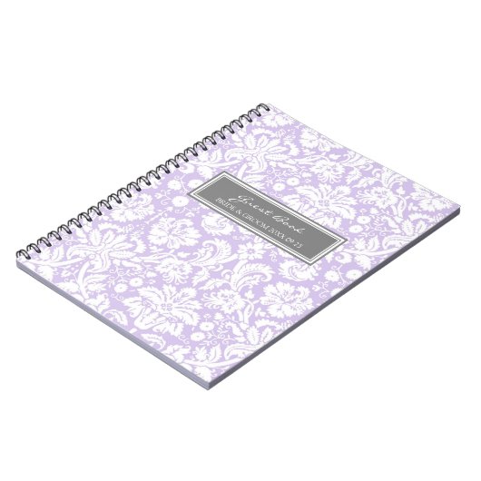 Hochzeits-Gast-Buch-lila graues Damast-Notizbuch Notizblock (Linke Seite)