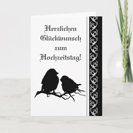 Hochzeits-Glückwunsch-Vogel-Silhouette-Deutscher Karte (Vorderseite)