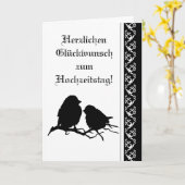 Hochzeits-Glückwunsch-Vogel-Silhouette-Deutscher Karte (Gelbe Blume)