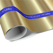 Hochzeits-Gold auf blauer Streifen-Packpapier Geschenkpapier (Rolleneckpunkt)