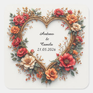 Hochzeits-Goldherzrahmen Quadratischer Aufkleber