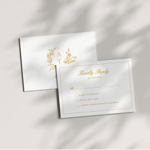 Hochzeits-Goldschrift-Wappenschild-Monogramm-RSVP- Einladung