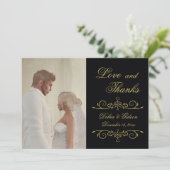 Hochzeits-Liebe-und Dank-schwarzes GoldFoto Dankeskarte (Stehend Vorderseite)