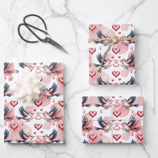 Hochzeits-Liebesvögel-Muster gekachelt Geschenkpapier Set (Vorderseite)