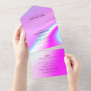 Hochzeits-Lila-Holografisch-Moderne-Eleganz All In One Einladung