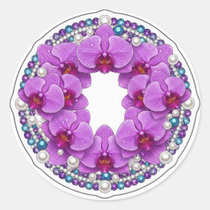Hochzeits-Lila-Orchideen-Kranz-Dekor Runder Aufkleber