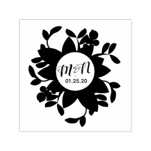 Hochzeits-Logo Grünpflanzen Blumenornament Kreisfö Permastempel
