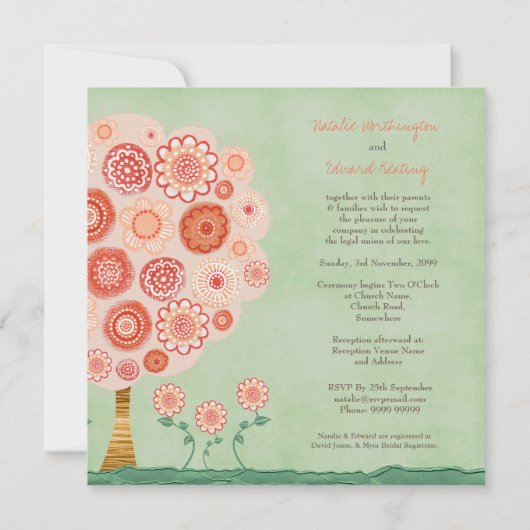 Hochzeits-Mandarine-Baum-bedruckbare einzigartige Einladung (Rückseite)