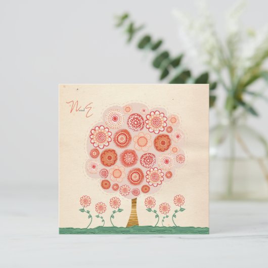 Hochzeits-Mandarine-Baum-bedruckbare einzigartige Einladung (Stehend Vorderseite)