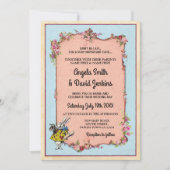 Hochzeits-Märchenland-Kaninchen-Vintage Blumen Einladung (Vorderseite)