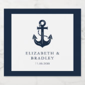 Hochzeits-Marine-Navyblau-Boot-Name-Anker Schaumweinetikett (Einzelnes Label)